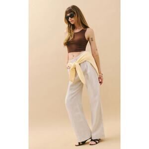 Women's Reformation Alex Linen Mid Rise Cropped Pants in Oatmeal sz 6 Minimalist